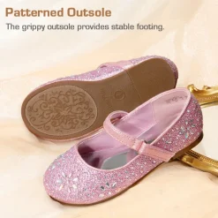 Girls’ Rhinestone Pearl Suede Ankle Strap Flats