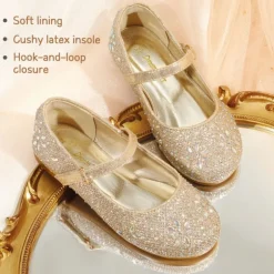 Girls’ Rhinestone Pearl Suede Ankle Strap Flats