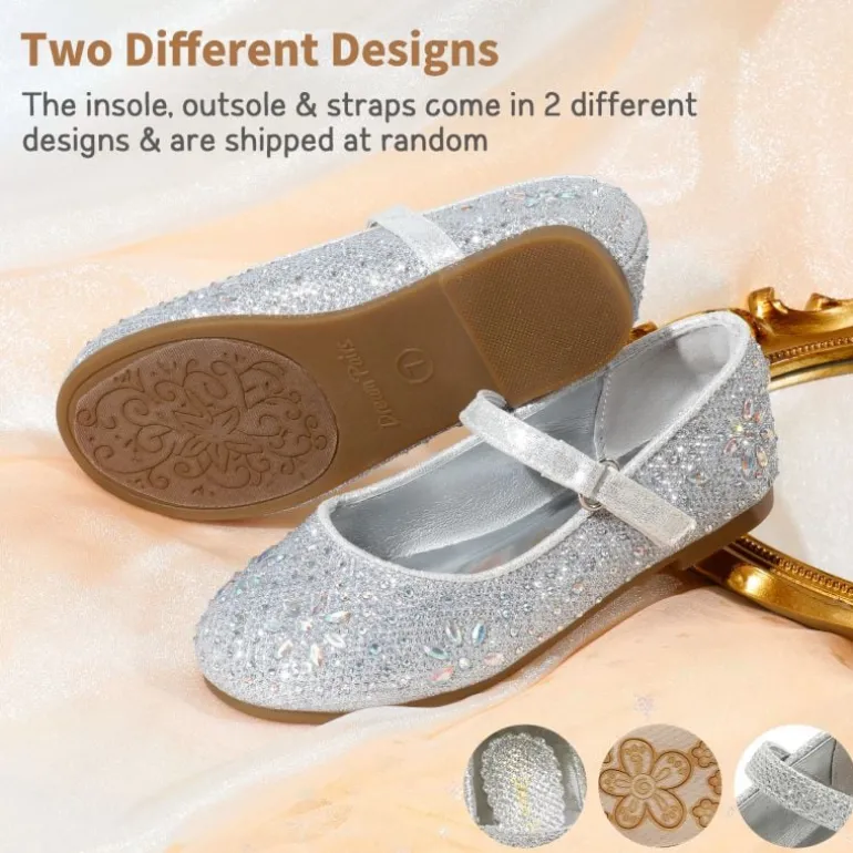 Girls’ Rhinestone Pearl Suede Ankle Strap Flats