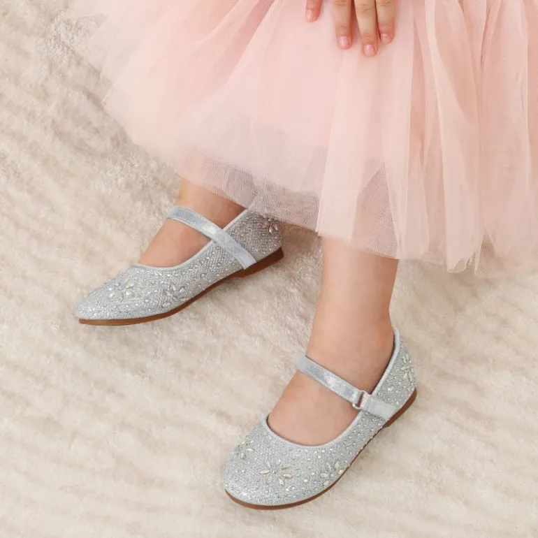 Girls’ Rhinestone Pearl Suede Ankle Strap Flats