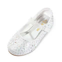 Girls’ Rhinestone Pearl Suede Ankle Strap Flats