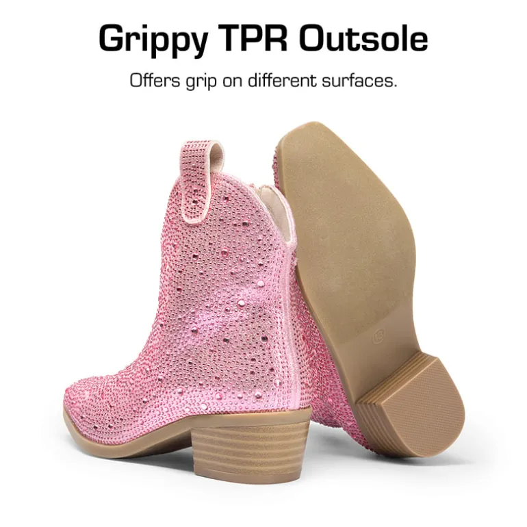 Girls’ Rhinestone Square-Toe Cowgirl Boots