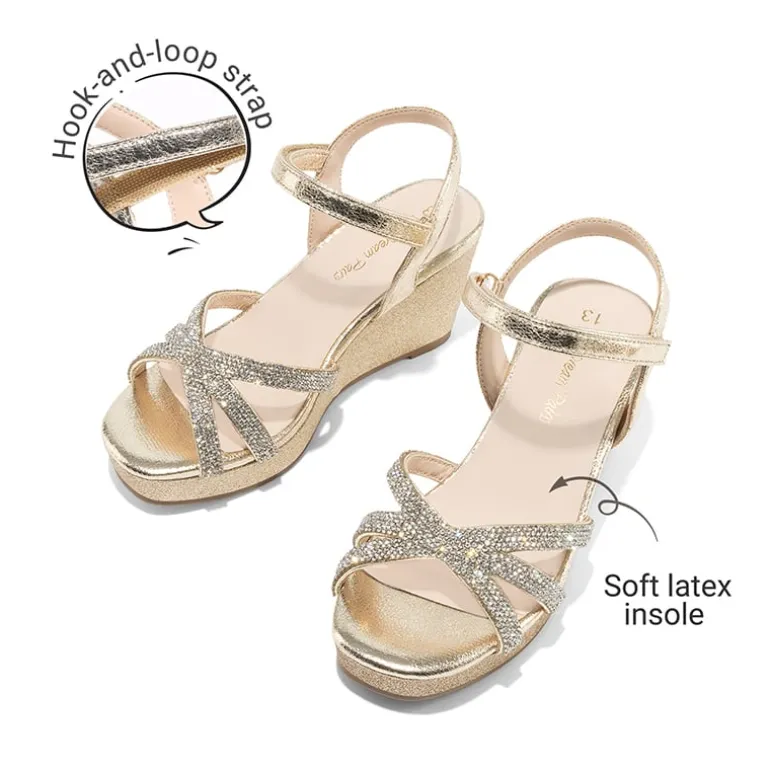 Girls Rhinestone Wedge Sandals