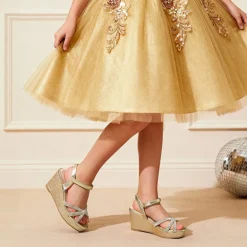 Girls Rhinestone Wedge Sandals