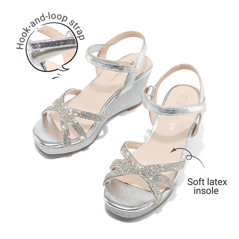 Girls Rhinestone Wedge Sandals
