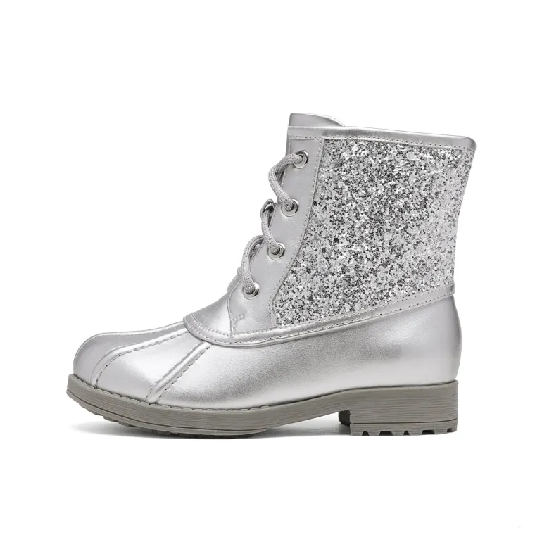 Girls Side Zipper Leather Glitter Boots