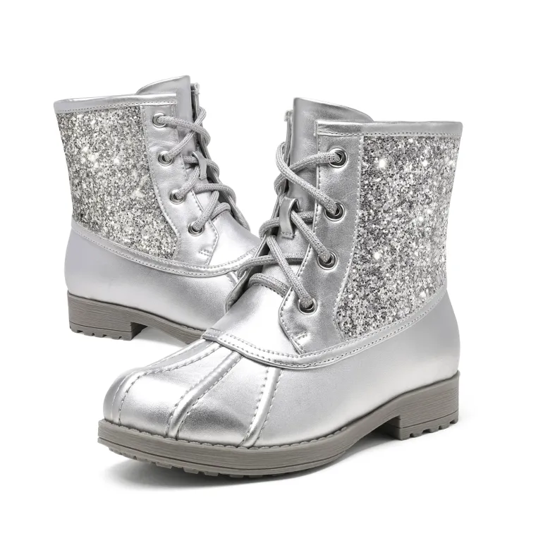 Girls Side Zipper Leather Glitter Boots