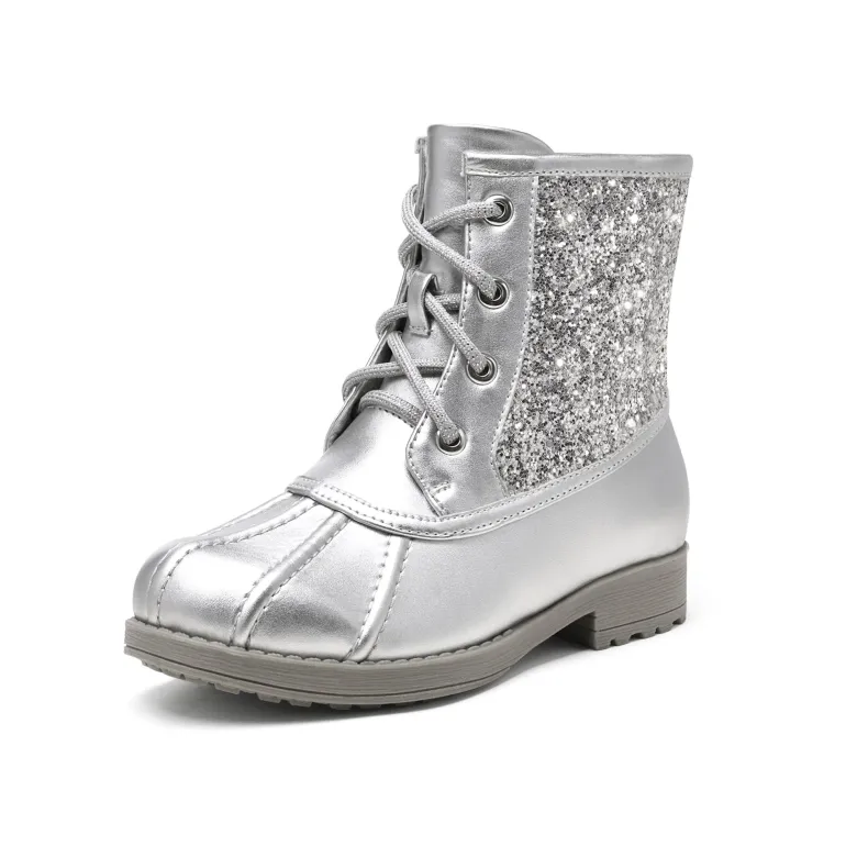Girls Side Zipper Leather Glitter Boots