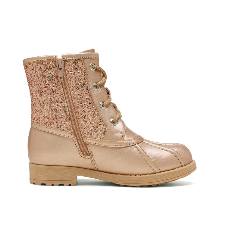 Girls Side Zipper Leather Glitter Boots