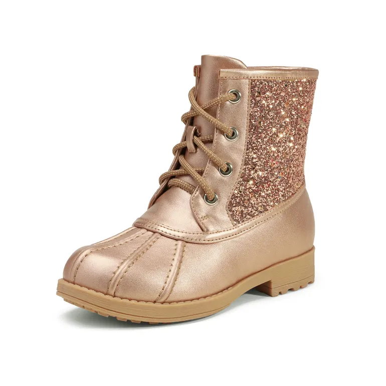 Girls Side Zipper Leather Glitter Boots