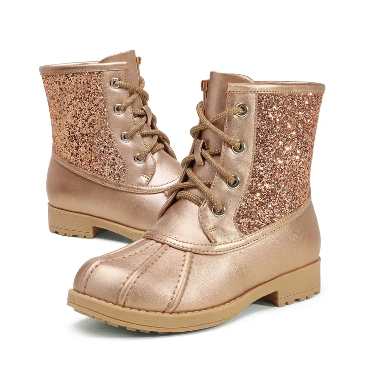 Girls Side Zipper Leather Glitter Boots