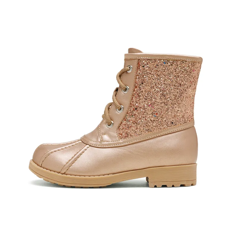 Girls Side Zipper Leather Glitter Boots