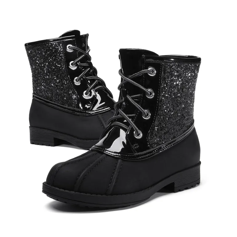 Girls Side Zipper Leather Glitter Boots