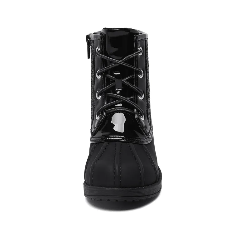 Girls Side Zipper Leather Glitter Boots