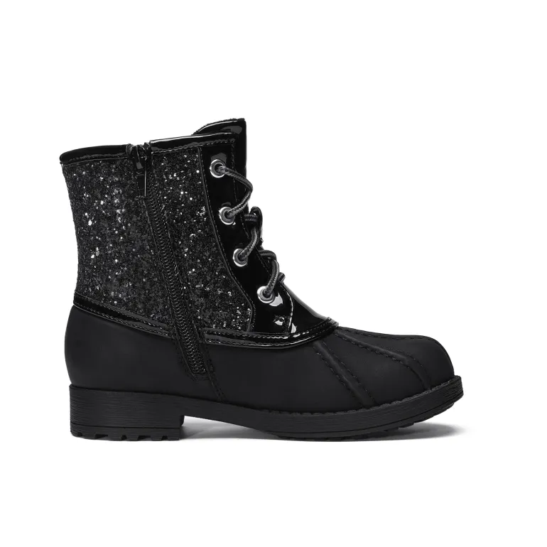 Girls Side Zipper Leather Glitter Boots