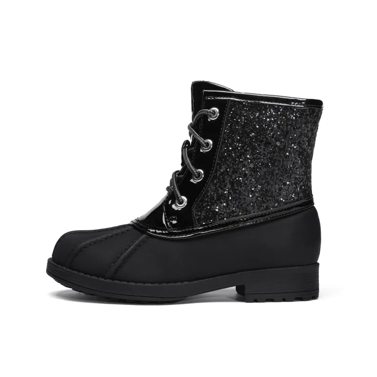 Girls Side Zipper Leather Glitter Boots