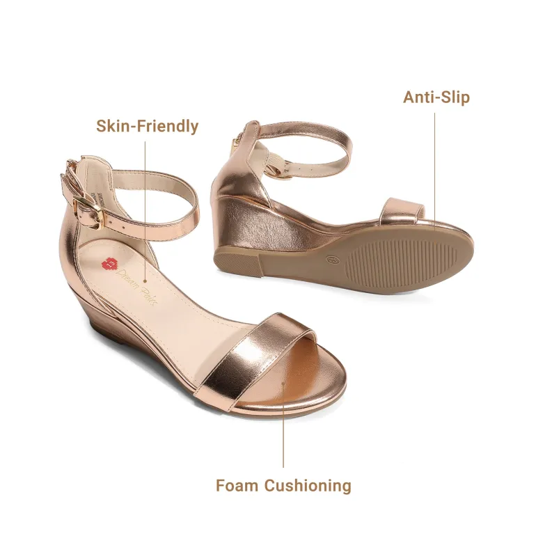 Girls’ Sparkly Wedge Sandals with Cushioned Heel