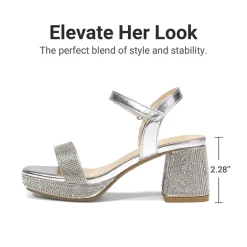 Girls’ Square Toe Block Heel Dress Sandals