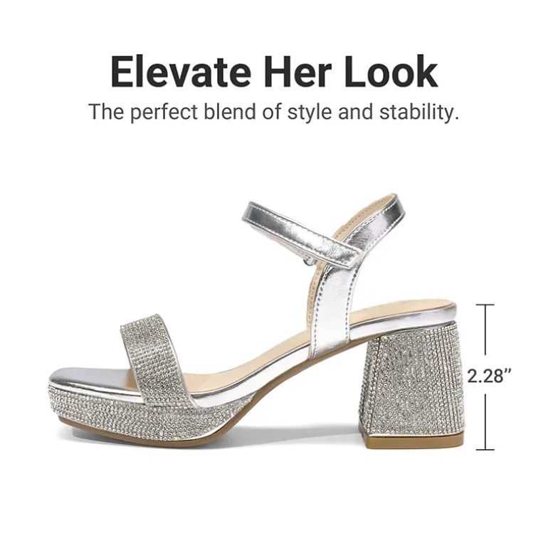 Girls’ Square Toe Block Heel Dress Sandals