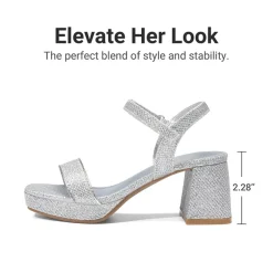 Girls’ Square Toe Block Heel Dress Sandals