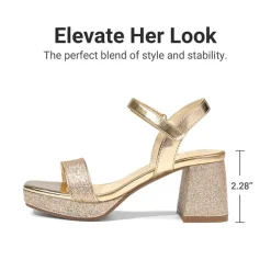 Girls’ Square Toe Block Heel Dress Sandals