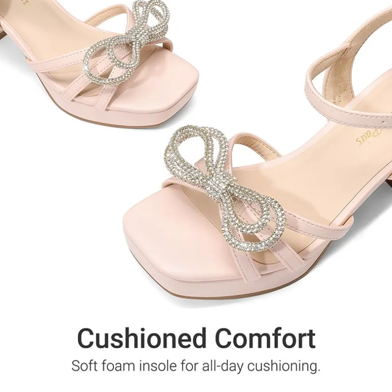 Girls’ Square Toe Dress Heels with Sparkling Bow
