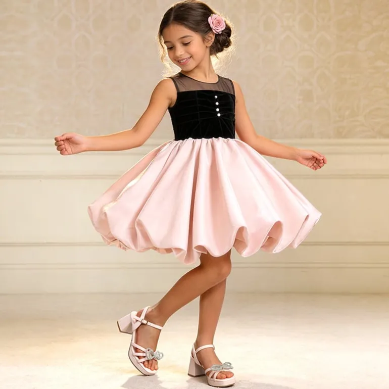 Girls’ Square Toe Dress Heels with Sparkling Bow