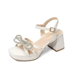 Girls’ Square Toe Dress Heels with Sparkling Bow