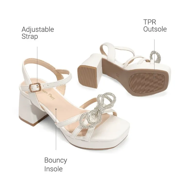 Girls’ Square Toe Dress Heels with Sparkling Bow