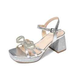 Girls’ Square Toe Dress Heels with Sparkling Bow