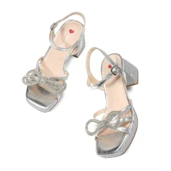 Girls’ Square Toe Dress Heels with Sparkling Bow