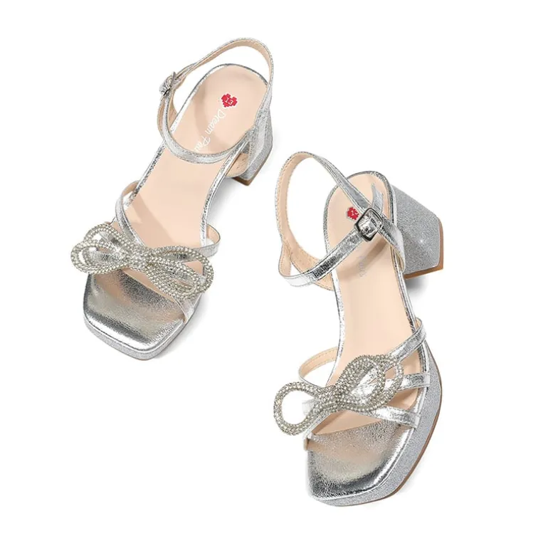 Girls’ Square Toe Dress Heels with Sparkling Bow