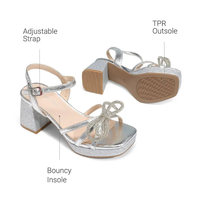 Girls’ Square Toe Dress Heels with Sparkling Bow