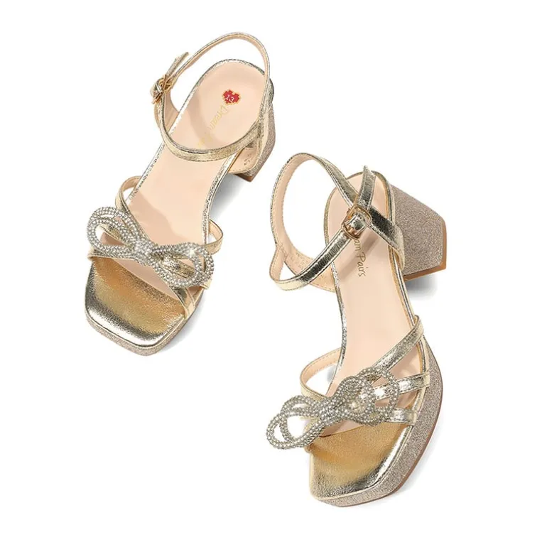 Girls’ Square Toe Dress Heels with Sparkling Bow