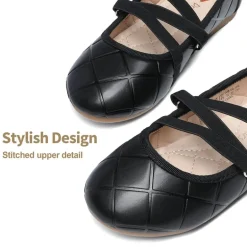 Girls Stitched Detail Elastic Crossover Straps Flats