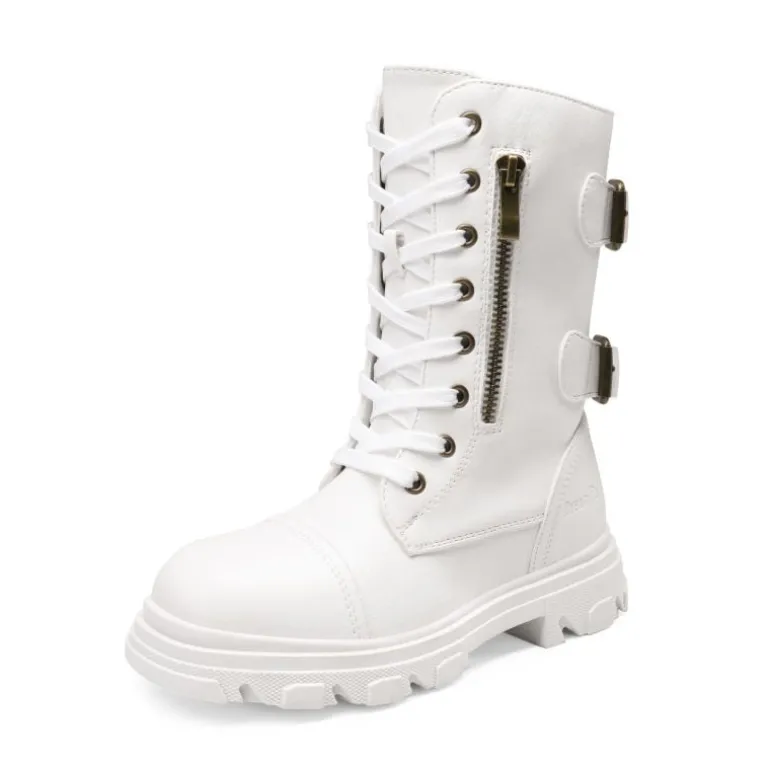 Girls Vegan Leather Combat Ankle Boots