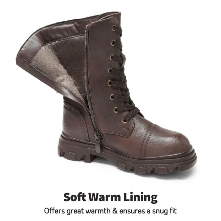 Girls Vegan Leather Combat Ankle Boots