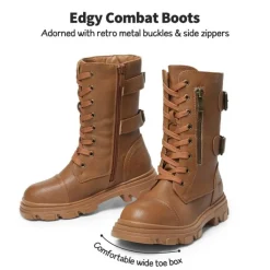 Girls Vegan Leather Combat Ankle Boots