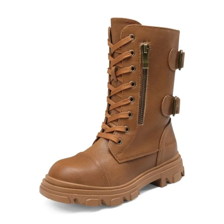 Girls Vegan Leather Combat Ankle Boots