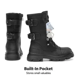 Girls Vegan Leather Combat Ankle Boots