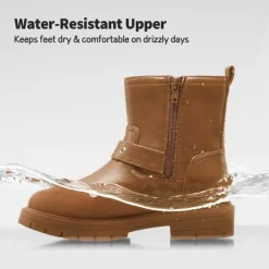 Girls Water-Resistant Zipper Ankle Boots