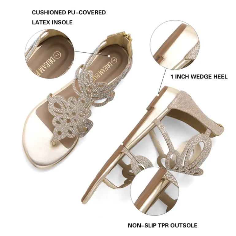 Gladiator Rhinestones Flat Sandals