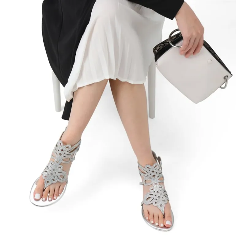 Gladiator Rhinestones Flat Sandals