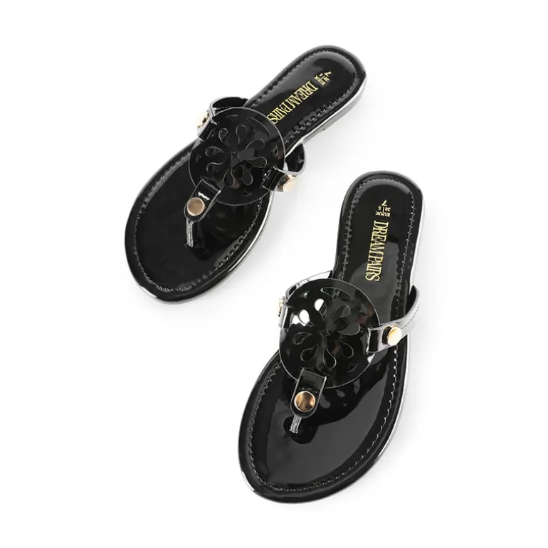 Hollow Cut-Out Thong Flat Sandals