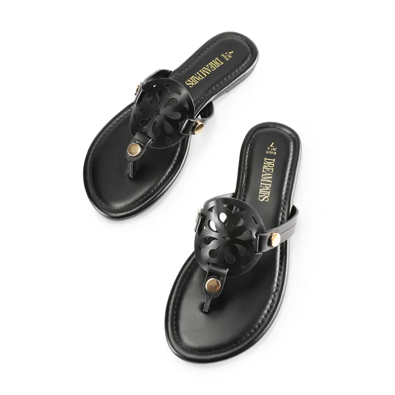 Hollow Cut-Out Thong Flat Sandals