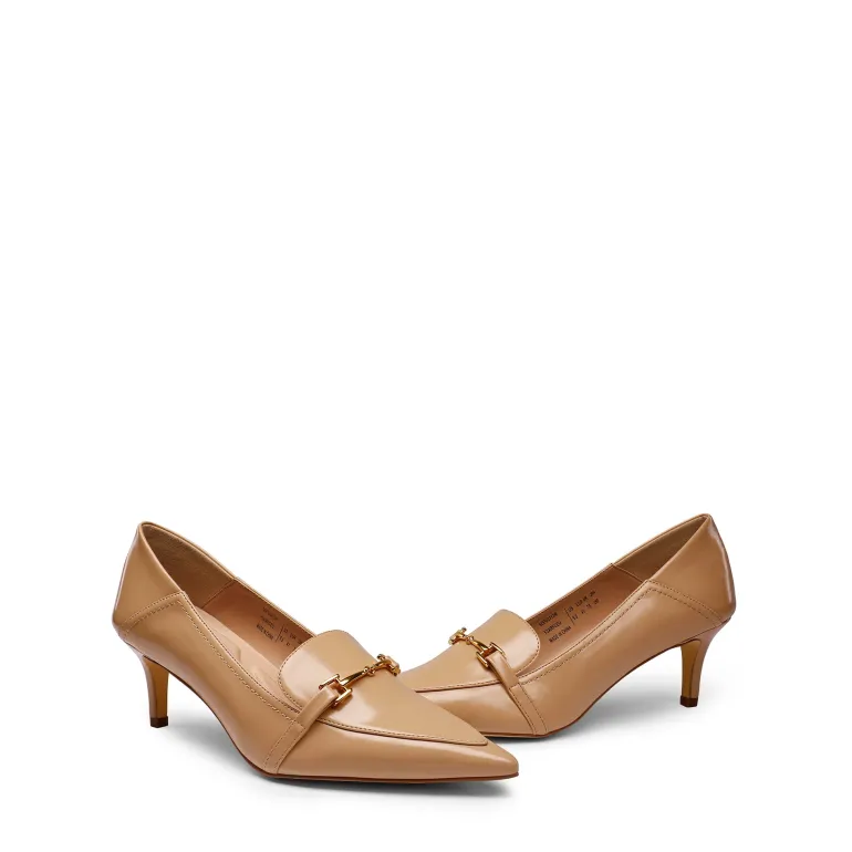 Horsebit Detail Pointed Toe Kitten Heel Pumps