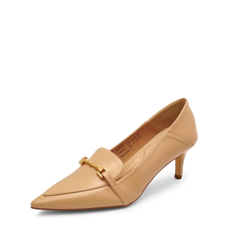 Horsebit Detail Pointed Toe Kitten Heel Pumps