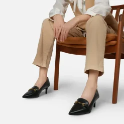 Horsebit Detail Pointed Toe Kitten Heel Pumps