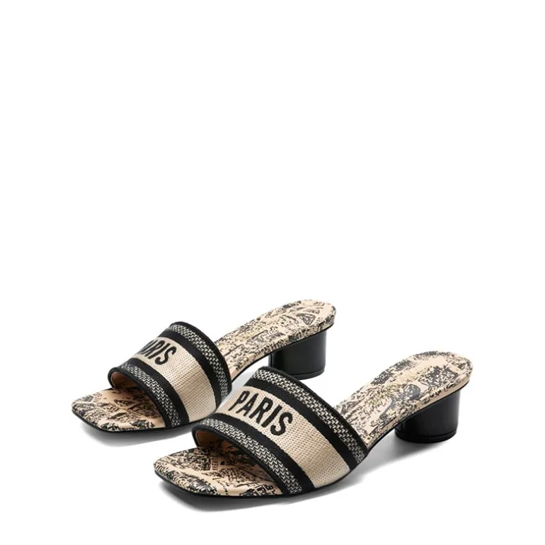 Jacquard Cylindrical Heel Slide Sandals