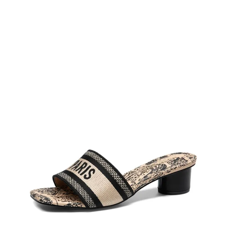 Jacquard Cylindrical Heel Slide Sandals